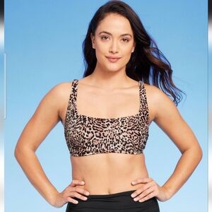 Women's Leopard Print Square Neck Bikini Top - Kona Sol Multi M (8-10)